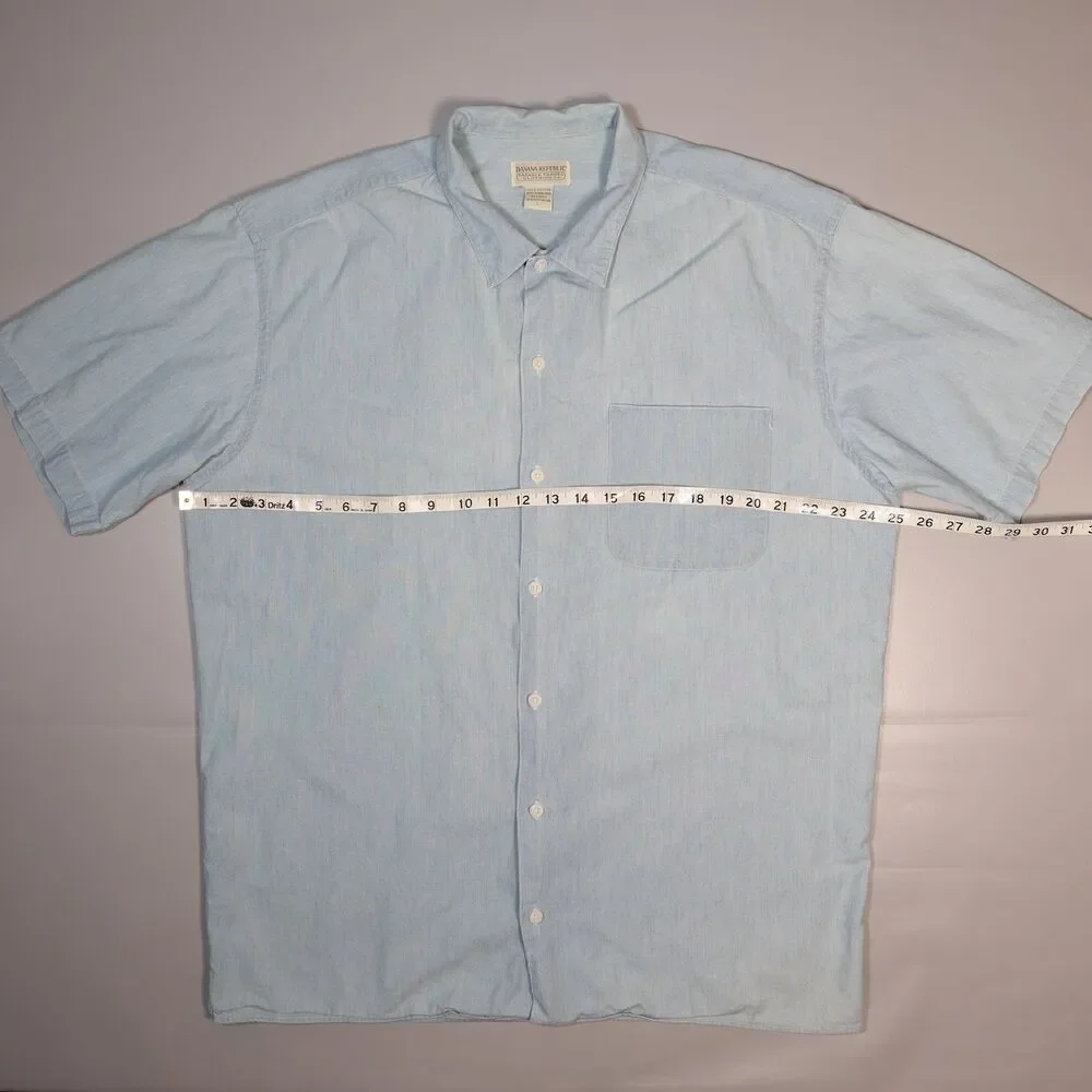 Vintage Banana Republic Safari Travel Chambray Back Patch Shirt Mens Large